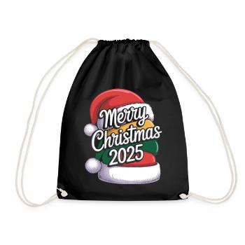 Christmas Tree Hat with Christmas Greeting 2025 - Drawstring Bag - black - Front