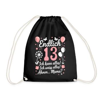 Endlich 13 Geburtstag 13 Jahre Geschenk Spruch - Turnbeutel - Schwarz - Vorne