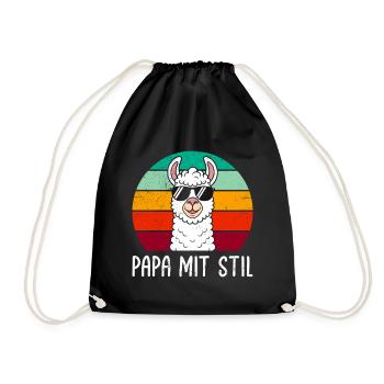 Väter Retro PAPA MIT STIL Lama Lustiges - Turnbeutel - Schwarz - Vorne