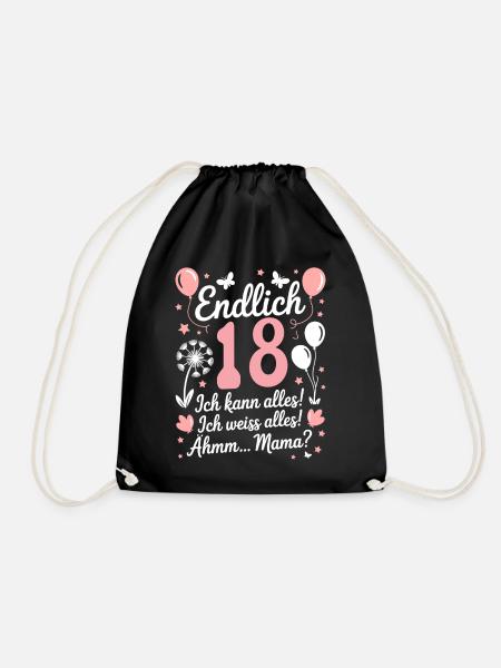 Endlich 18 Geburtstag 18 Jahre Geschenk Spruch - Turnbeutel - Schwarz