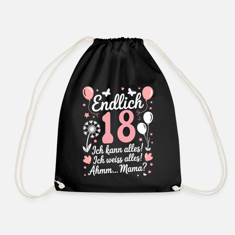 Endlich 18 Geburtstag 18 Jahre Geschenk Spruch - Turnbeutel - Schwarz