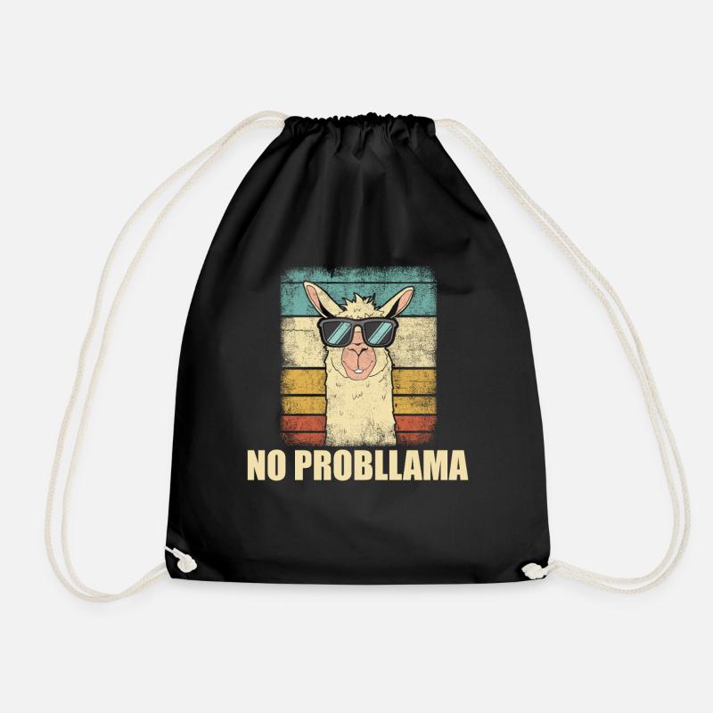 No Probllama Funny Retro Llama - Drawstring Bag - black
