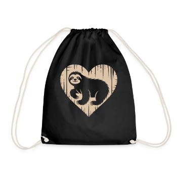 Cute Sloth Heart Design - Drawstring Bag - black - Front
