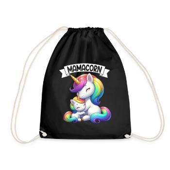 Mama Einhorn Mamacorn Mutter Tochter Dadacorn - Turnbeutel - Schwarz - Vorne
