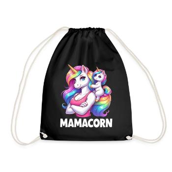 Mama Einhorn Mamacorn Mutter Tochter Dadacorn - Turnbeutel - Schwarz - Vorne