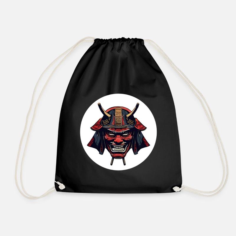 Red Oni Demon Helmet - Drawstring Bag - black