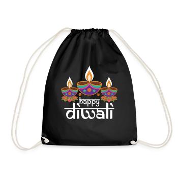 Fröhliches Diwali Lichterfest - Turnbeutel - Schwarz - Vorne