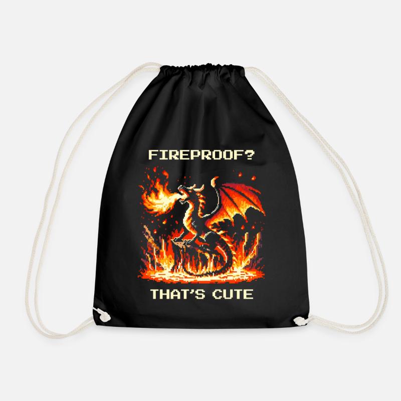 Feuerfest? Niedlich. | Fantasy Drache Pixel Art - Turnbeutel - Schwarz