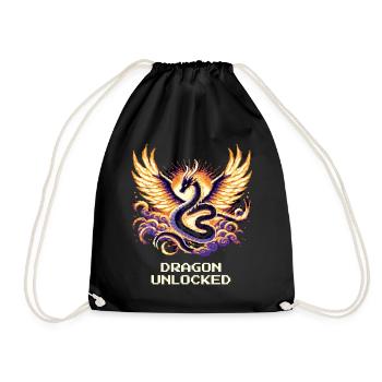 Dragon Unlocked | Fantasy RPG Pixel Art - Drawstring Bag - black - Front
