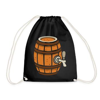 Rustic Beer Barrel Cartoon - Drawstring Bag - black - Front