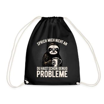 Don't talk to me - sloth with coffee - Drawstring Bag - black - Front