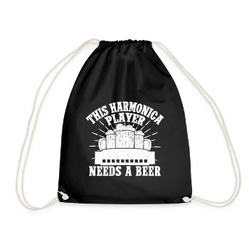 Harmonica Musican Needs A Beer Harmonica - Drawstring Bag - black - Front