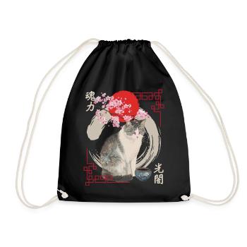 Chat japonais en fleurs de cerisier - Sac de sport léger - noir - Devant