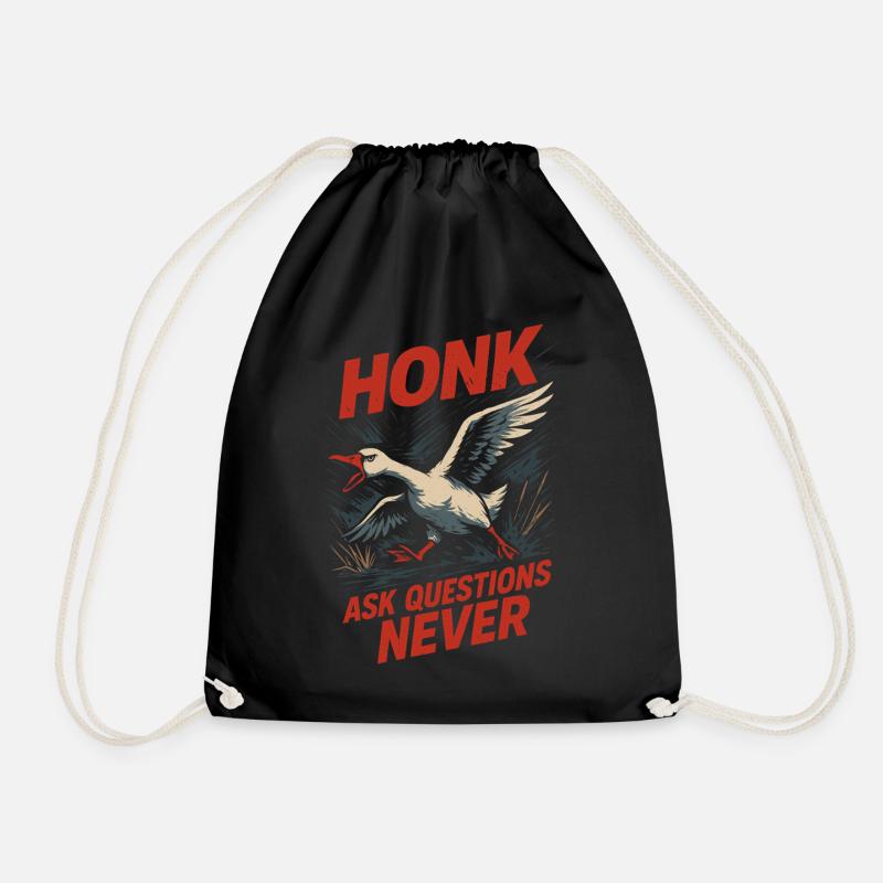 Funny Geese Meme Chaos Honk Certified Silly - Drawstring Bag - black
