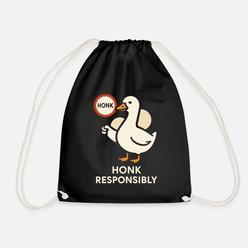 Funny Geese Meme Chaos Honk Certified Silly - Drawstring Bag - black