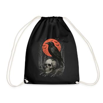 Raven Skull Moon Skull Gothic Black Crow - Drawstring Bag - black - Front