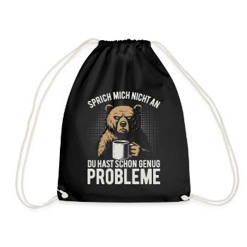 Don't talk to me - grumpy bear with coffee - Drawstring Bag - black - Front