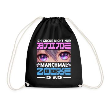 Ich Gucke Nicht Nur Anime Manchmal Zocke Ich Auch - Turnbeutel - Schwarz - Vorne