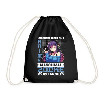 Ich Gucke Nicht Nur Anime Manchmal Zocke Ich Auch - Turnbeutel - Schwarz - Vorne