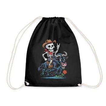 Skeleton Cowboy Rodeo on Wildebeest - Drawstring Bag - black - Front