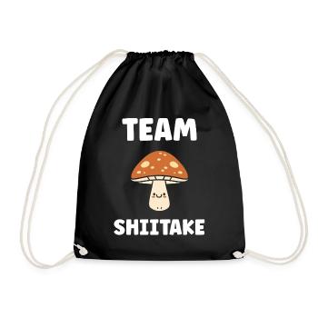 Team Shiitake: kawaii mushroom - Drawstring Bag - black - Front