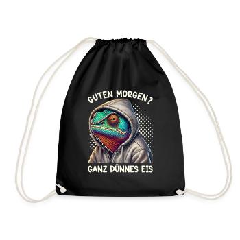 Guten Morgen Ganz Dünnes Eis Chamäleon Lustig - Drawstring Bag - black - Front