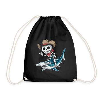 Skelett Cowboy reitet Hammer-Hai - Turnbeutel - Schwarz - Vorne