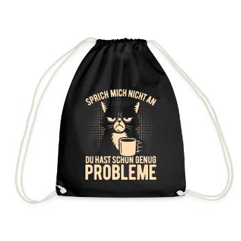 Sprich mich nicht an - mürrische Katze mit Kaffee - Drawstring Bag - black - Front