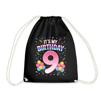It's My Birthday Kids Birthday 9 Years Girl - Drawstring Bag - black - Front