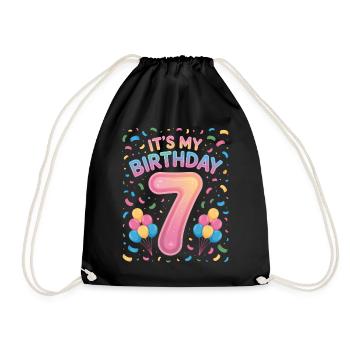 7 Years Girl It's My Birthday Kids Birthday - Drawstring Bag - black - Front