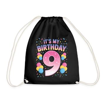 9 Years Girl It's My Birthday Kids Birthday - Drawstring Bag - black - Front