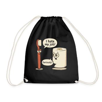 Brosse à dents drôle et papier toilette dessin animé - Sac de sport léger - noir - Devant