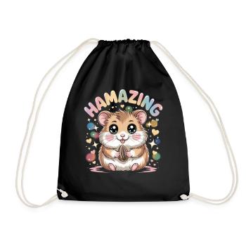 Hamazing Kawaii Hamster Seed Hearts - Drawstring Bag - black - Front