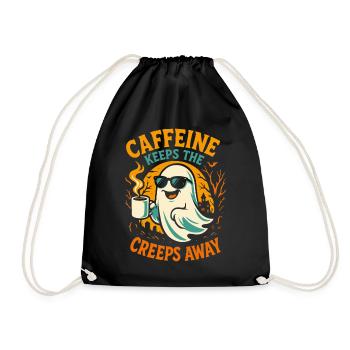 Caffeine Keeps The Creeps Away Ghost Halloween - Drawstring Bag - black - Front