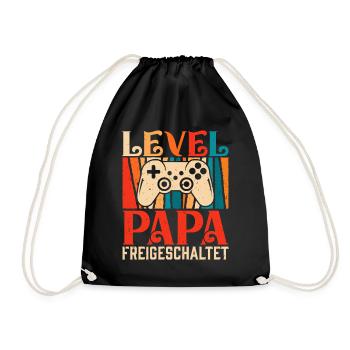 Gambler Dad LEVEL DAD UNLOCKED Retro Funny - Drawstring Bag - black - Front