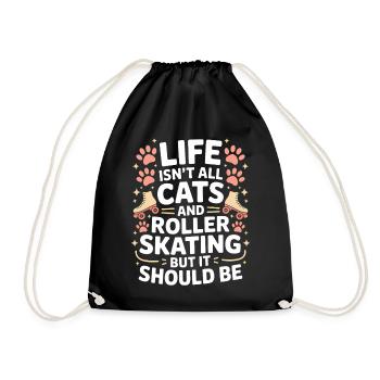 Roller Skating Saying Cats Joke Skating Gift - Drawstring Bag - black - Front