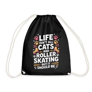 Roller Skating Saying Cats Joke Skating Gift - Drawstring Bag - black - Front