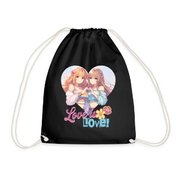 Love is Love kawaii Anime Pride lesbian lgbt - Drawstring Bag - black - Front