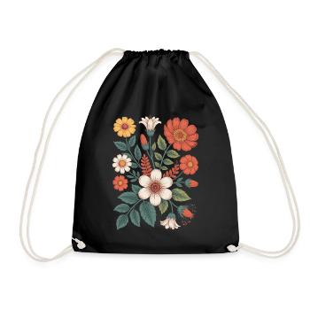 Botanical Flower Diversity Garden Meadow Nature - Drawstring Bag - black - Front
