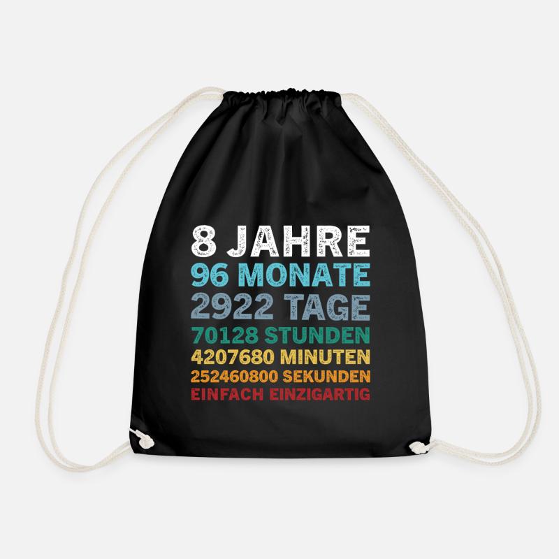 Age 8 years 96 months 8 Birthday Child Funny - Drawstring Bag - black