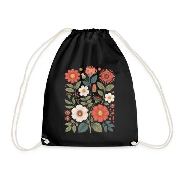Botanical Flower Diversity Garden Meadow Nature - Drawstring Bag - black - Front