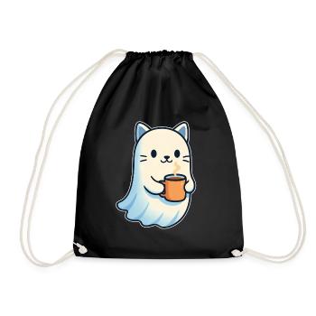 Kaffeegeist Katze mit Becher - Turnbeutel - Schwarz - Vorne