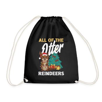 Sea Otter Pun Christmas Reindeer - Drawstring Bag - black - Front