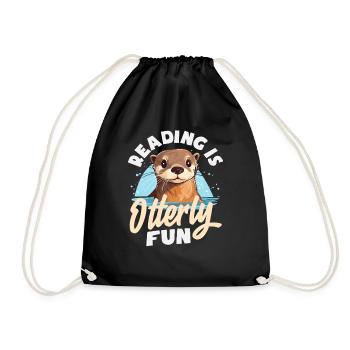 Sea Otter Cartoon Reading - Drawstring Bag - black - Front