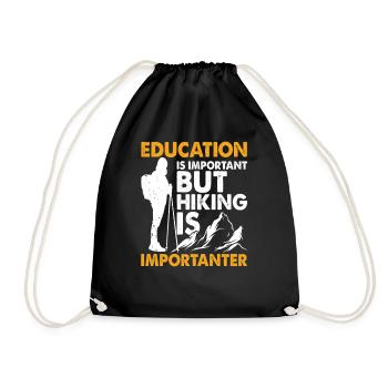 Hiking Is Importanter Funny Education Joke - Drawstring Bag - black - Front