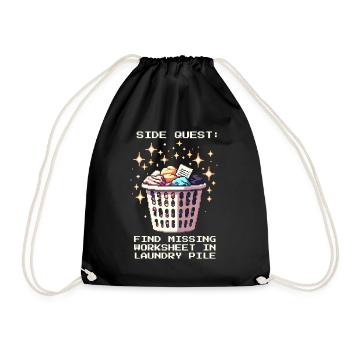 Side Quest: Leaf in the Laundry Mountain | Homeschool - Drawstring Bag - black - Front