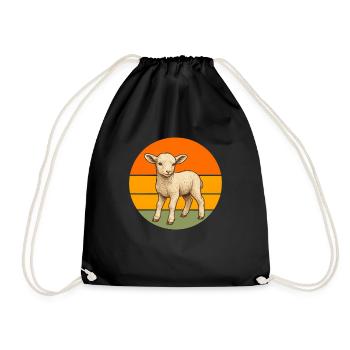 Lamb in Retro Sunset Circle - Drawstring Bag - black - Front