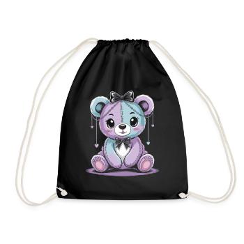 Kawaii Pastel Goth Patched Bear - Drawstring Bag - black - Front