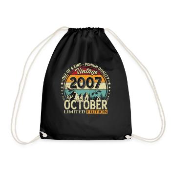 18. Geburtstag Vintage Oktober Jahrgang 2007 - Turnbeutel - Schwarz - Vorne