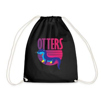Sea Otter Retro - Drawstring Bag - black - Front
